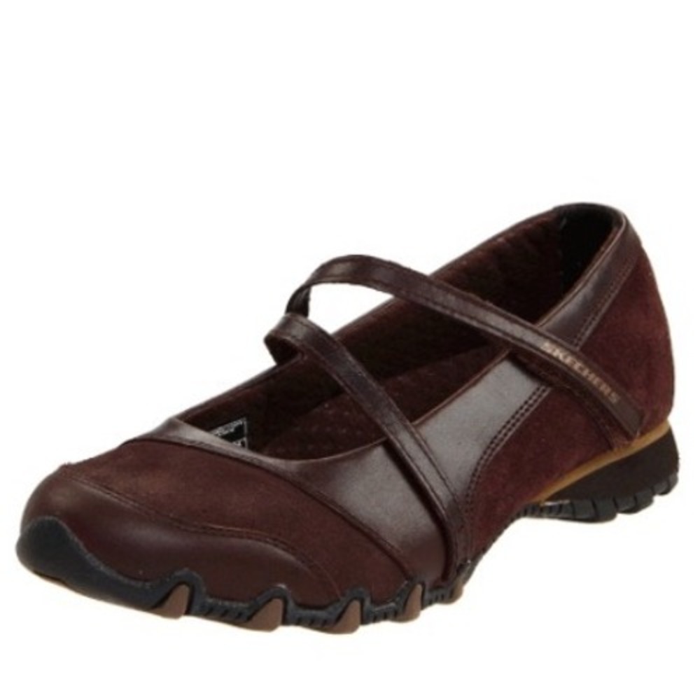 Skechers Bikers Brown Leather Suede Fiesta Mary Jane Flats Women's Size 9